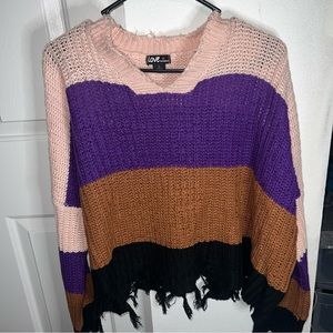 Rainbow Ripped Fall Sweater (L)